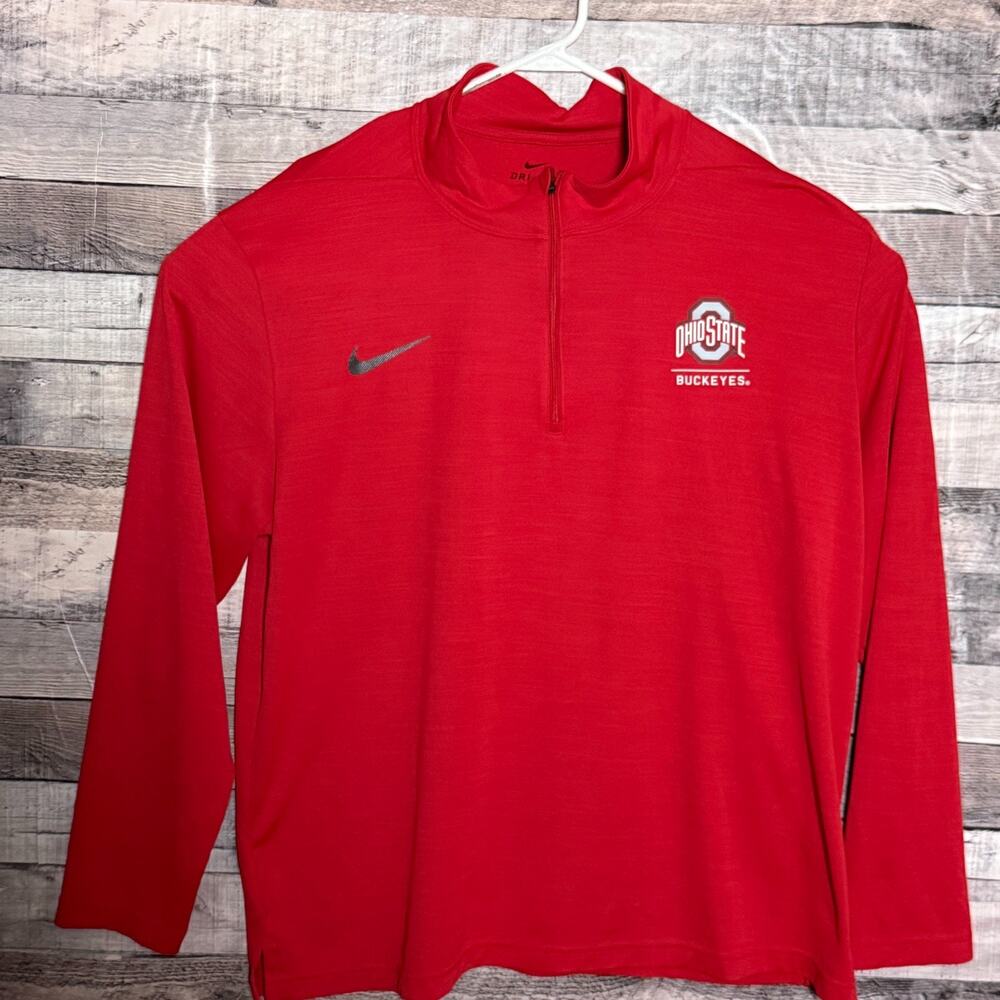 Ohio State Buckeyes Nike 1/4 Zip Pullover Shirt Mens 2XL Red Football Sideline